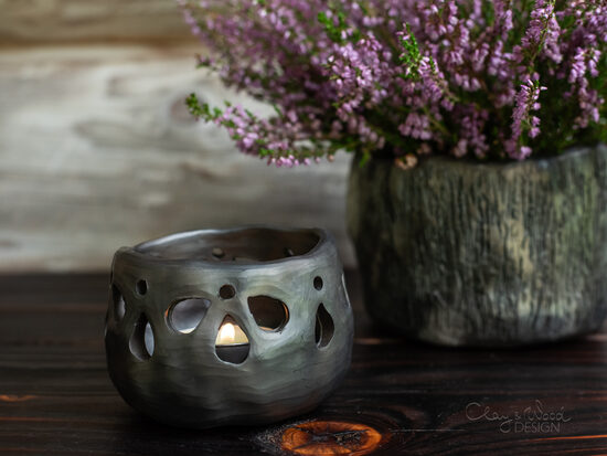 Melnās keramikas sveču trauciņš - laterna