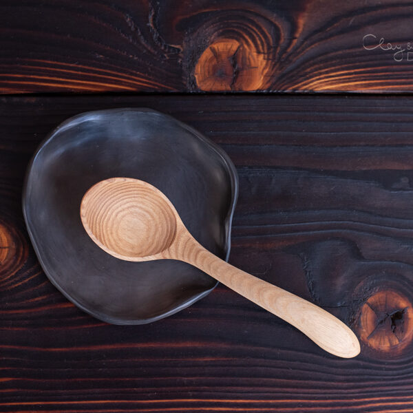 Black Pottery Spoon Rest for Modern Kitchen 
