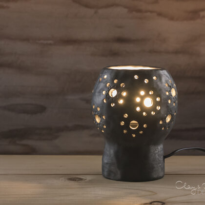 Handmade black pottery table lamp