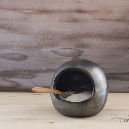 Black ceramic salt cellar. Modern salt pig. Minimalist.