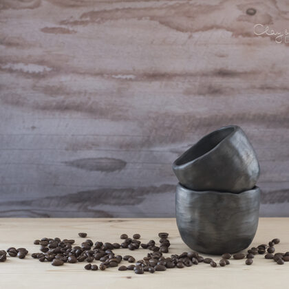 Coffe mugs. Black pottery. Minimal and stylish.