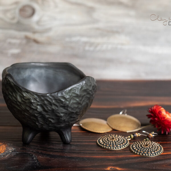 Handmade Black Ceramic Jewelry Dish: Nordic Minimalist Pottery Bowl