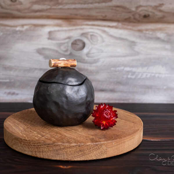Mini Handmade Black Ceramic Pinch Pot with Lid