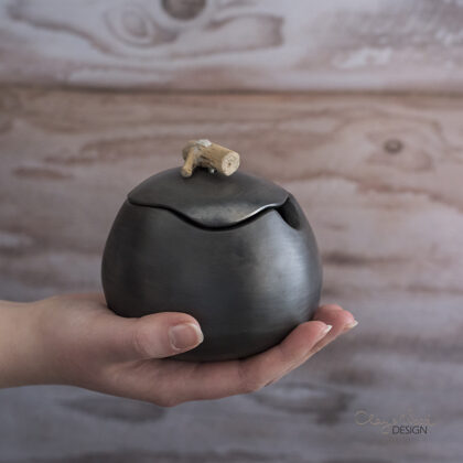 Black ceramic sugar or salt pot with lid