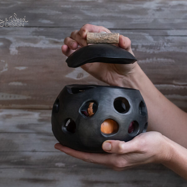 Modern kitchen decor Handmade Black Ceramic Onion Garlic Keeper