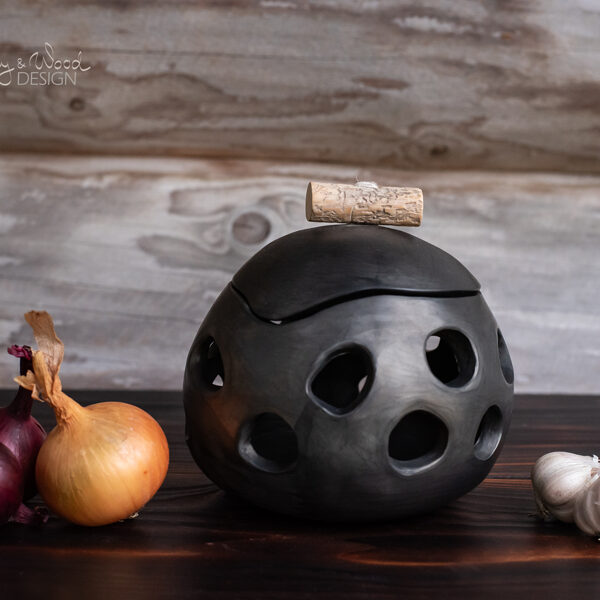 Modern kitchen decor Handmade Black Ceramic Onion Garlic Keeper