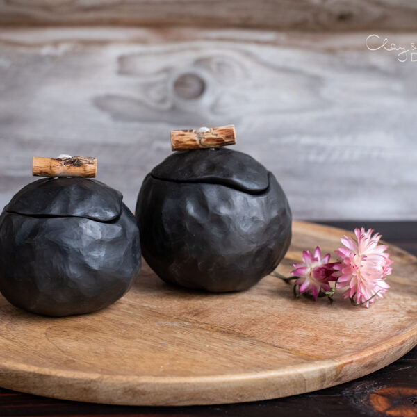 Handmade Black Ceramic Pinch Pots with Lid