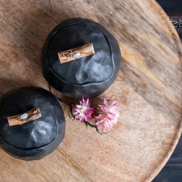 Set of black ceramic pinch pots with cover