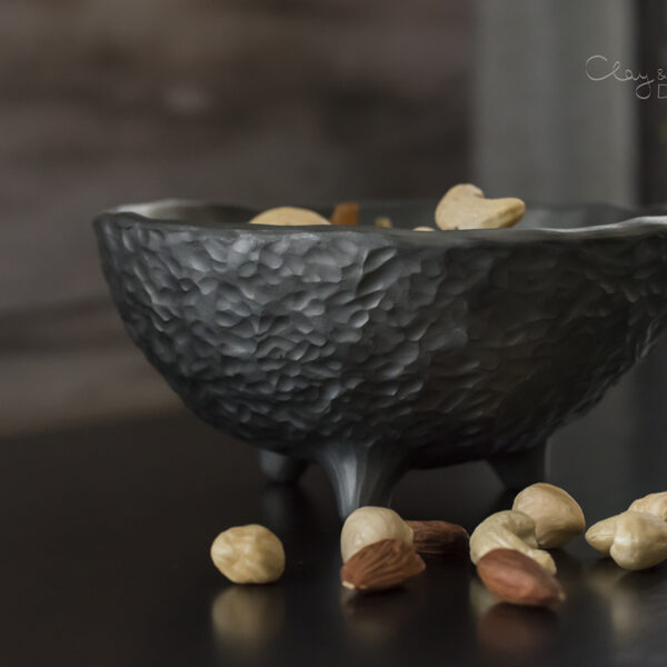 Handmade Black Pottery Serving Bowl Rustic Nordic Decor