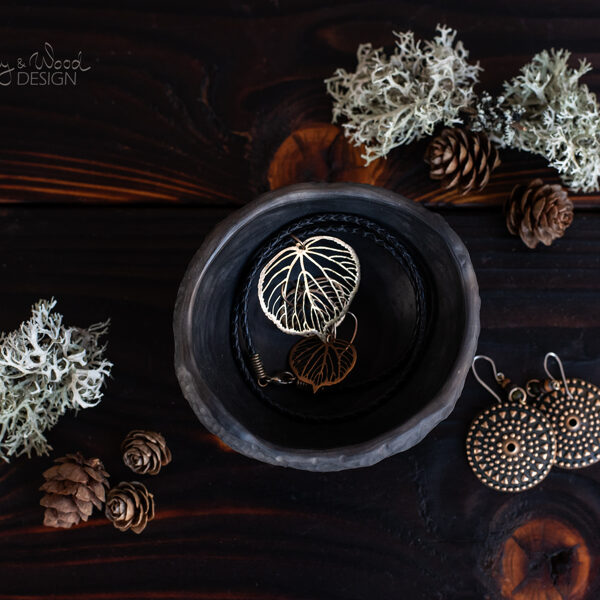 Handmade Black Ceramic Jewelry Dish Textured Nordic Minimalist