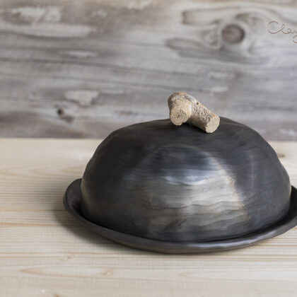 Black ceramic dish for butter. Black pottery. Modern. Minimalist.