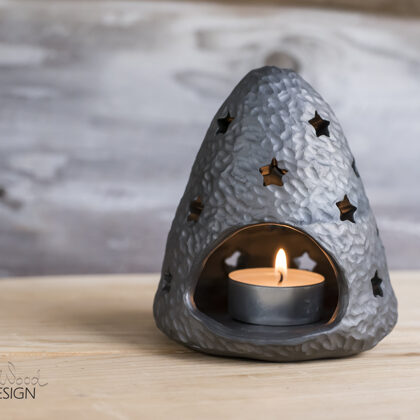 Cute handmade black ceramic tealight candle holder, lantern.