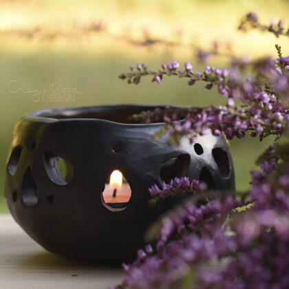 Black ceramic lantern for candles