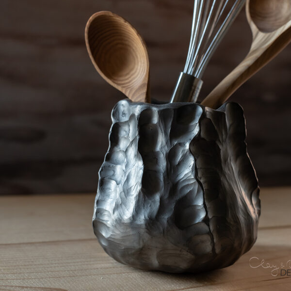 Handmade Kitchen Utensil Holder. Black Pottery