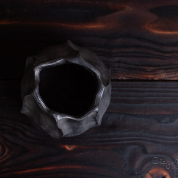 Handmade Kitchen Utensil Holder. Black Pottery Countertop Decor.