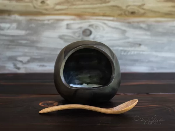 Handmade Black Ceramic Salt Pig