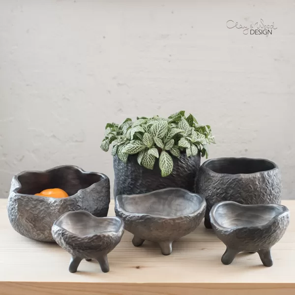 Handmade textured black pottery