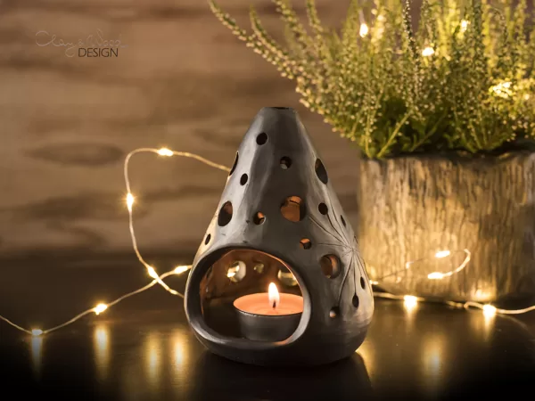 Boho. Stylish. Handmade black ceramic candle holder.