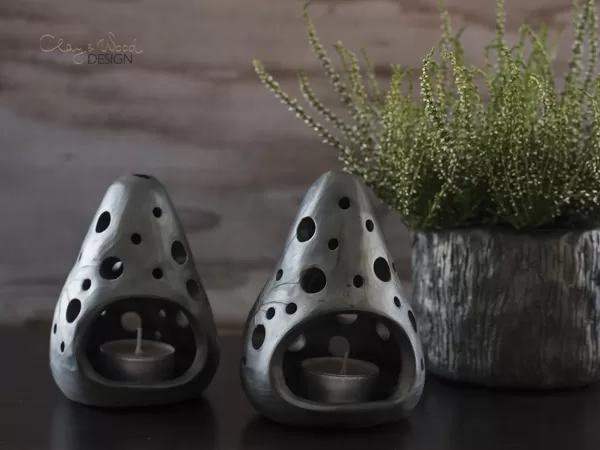 Handmade black ceramic candle holder for tealidght.