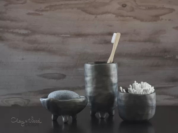 Black pottery set for bathroom accessories