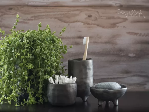 Bathroom accessories of black pottery