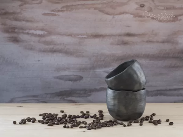 Coffe mugs. Black pottery. Minimal and stylish.