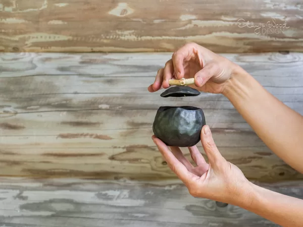 Mini Handmade Black Ceramic Pinch Pot with Lid