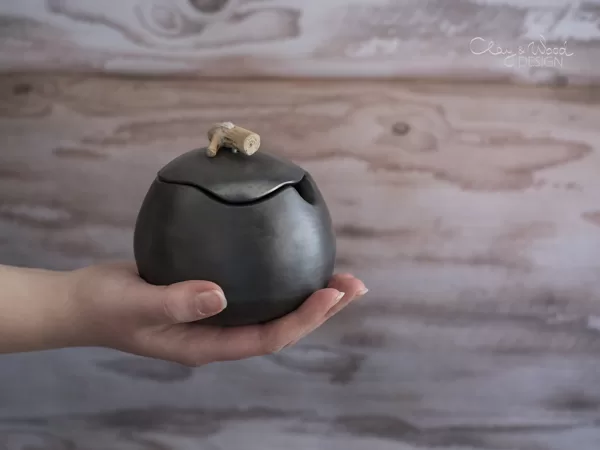 Ceramic pot for sugar with place for spoon