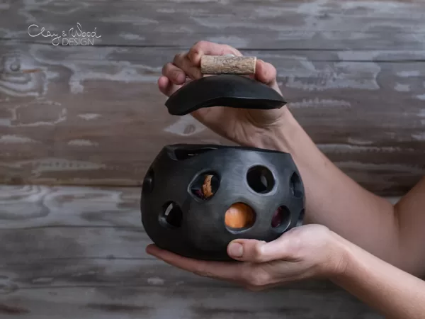 Modern kitchen decor Handmade Black Ceramic Onion Garlic Keeper