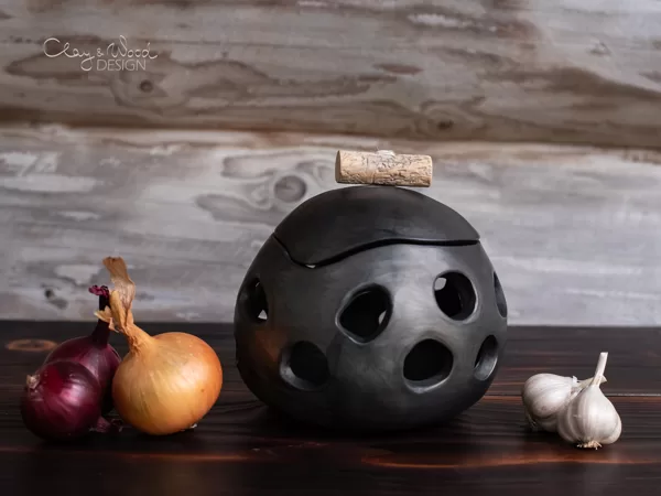 Modern kitchen decor Handmade Black Ceramic Onion Garlic Keeper