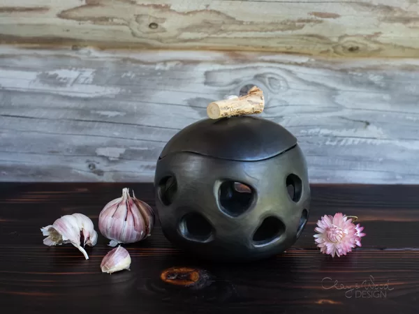 Modern kitchen decor Handmade Black Ceramic Onion Garlic Keeper
