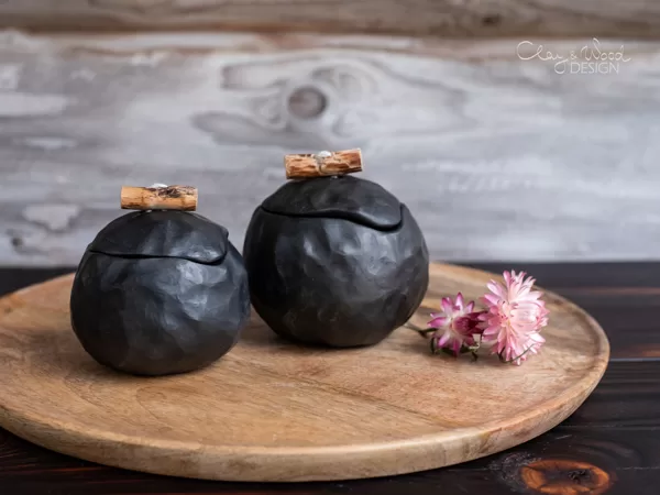 Handmade Black Ceramic Pinch Pots with Lid