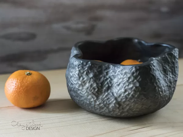 Handmade Black Pottery Bowl: Textured Ceramic Serving Dish, Nordic Decor
