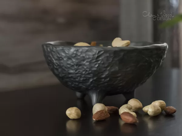 Handmade Black Pottery Serving Bowl Rustic Nordic Decor