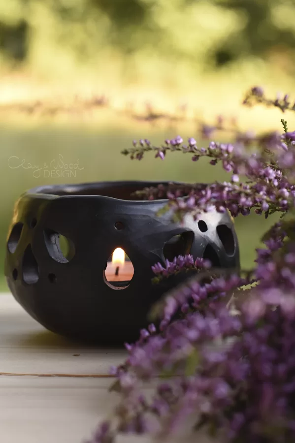 Black ceramic lantern for candles