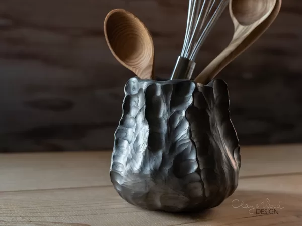 Handmade Kitchen Utensil Holder. Black Pottery